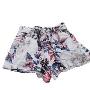 Cali 1850 Los Angeles Belted Chino Shorts Womens XS Cream Floral Elastic Pull On